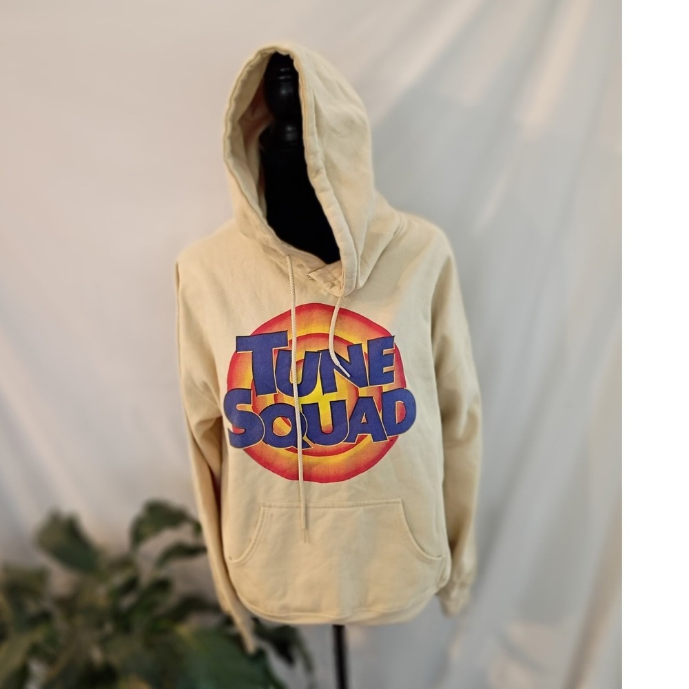 Looney Tunes Space Jam Tune Squad Hoodie Cream Beige Graphic Pullover Mens Small - Picture 4 of 7